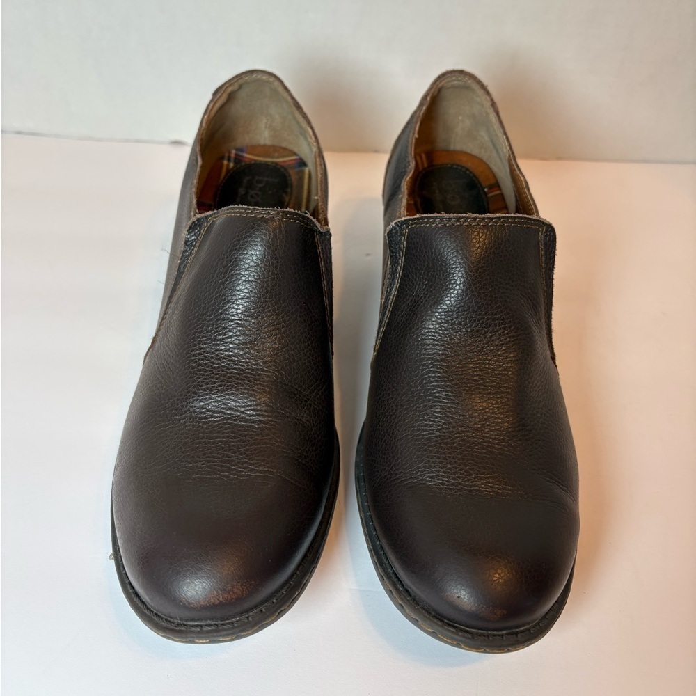 b.o.c Born Concepts brown leather slip-on ankle booties boots plaid lining 10